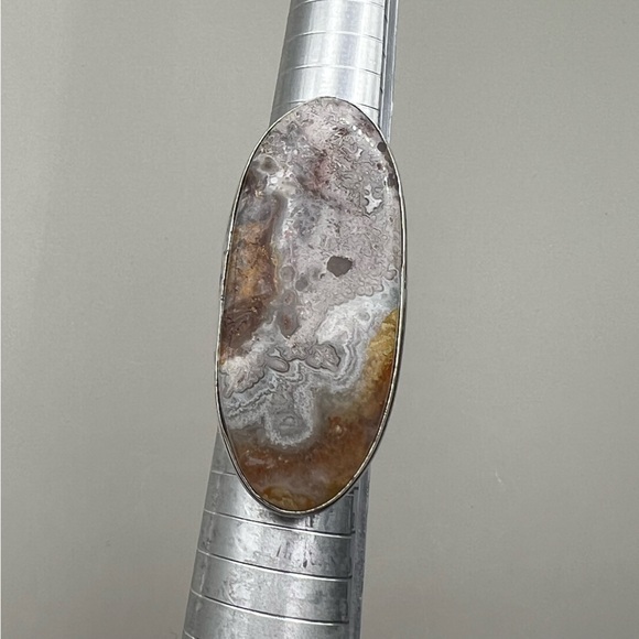 New Large Statement Mexican Laguna Agate Stone Silver Overlay Ring Size 7.75 - Picture 2 of 9